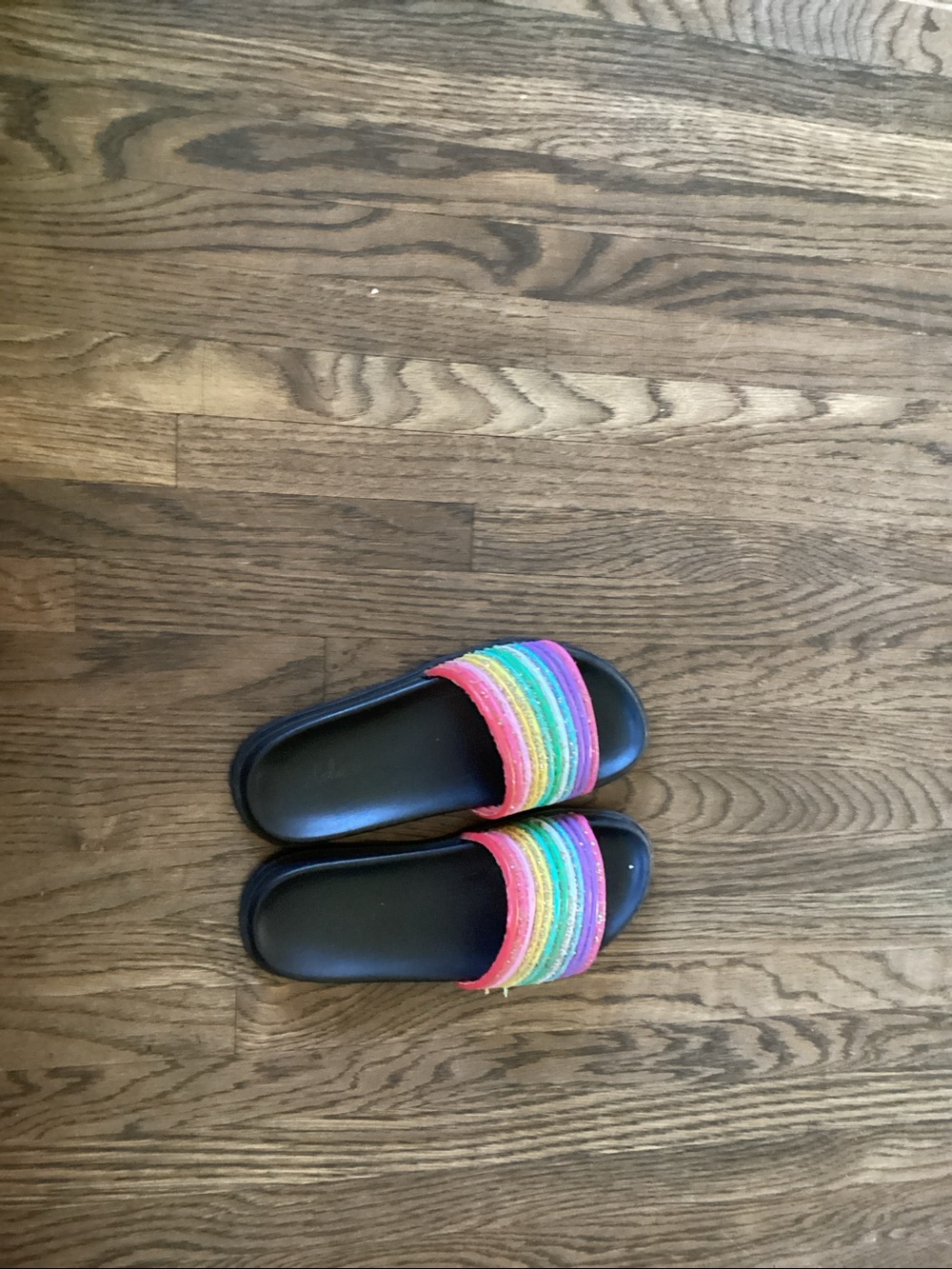 Kids Rainbow Strap Slide Sandals - Black